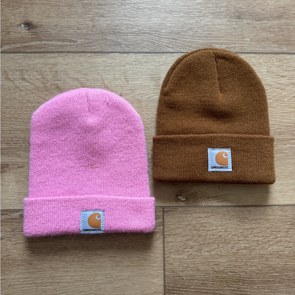 Carhartt Kids Pink and Brown Beanie Set